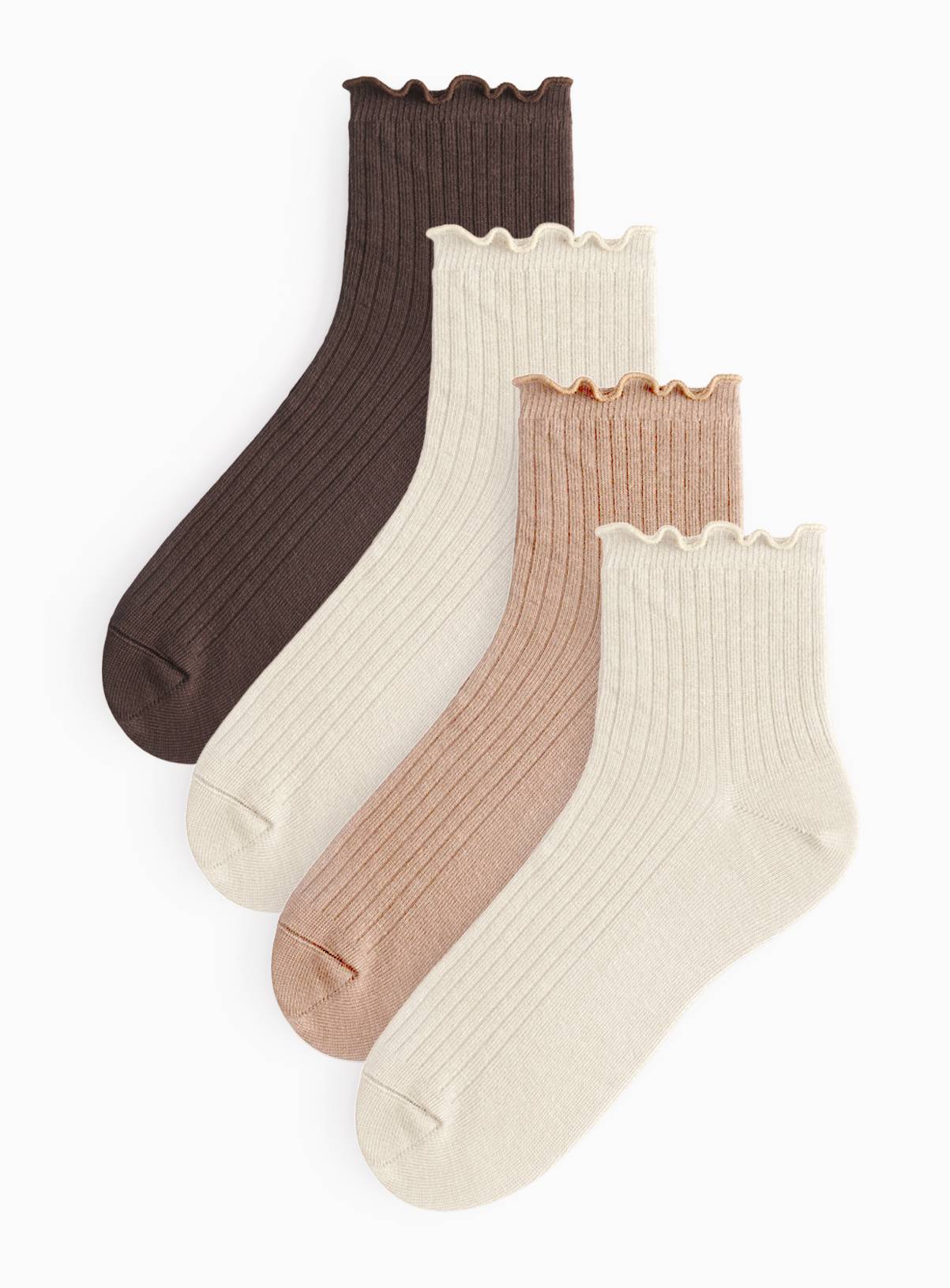 Neutral Ribbed Cropped Ankle Socks 4-Pack 3-5 - Image 1